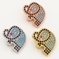 Brass Micro Pave Cubic Zirconia Turquoise Slide Charms,Elephant,Random mixed color,17x15mm,Hole:2x10mm,about 2 g/pc,5 pcs/package,XFB00069vbmb-L002