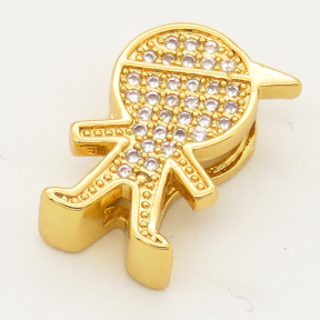 Brass Micro Pave Cubic Zirconia Slide Charms,Boy,Random mixed color,12x16mm,Hole:2x10mm,about 2 g/pc,5 pcs/package,XFB00089baka-L002