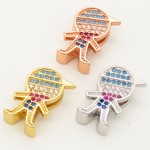 Brass Micro Pave Cubic Zirconia Turquoise Slide Charms,Boy,Random mixed color,12x16mm,Hole:2x10mm,about 2 g/pc,5 pcs/package,XFB00094aakl-L002