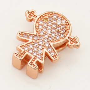 Brass Micro Pave Cubic Zirconia Slide Charms,Gril,Random mixed color,15x15mm,Hole:2x10mm,about 2 g/pc,5 pcs/package,XFB00099baka-L002
