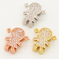 Brass Micro Pave Cubic Zirconia Slide Charms,Gril,Random mixed color,15x15mm,Hole:2x10mm,about 2 g/pc,5 pcs/package,XFB00099baka-L002
