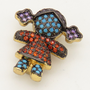Brass Micro Pave Cubic Zirconia Turquoise Slide Charms,Gril,Random mixed color,17x19mm,Hole:2x10mm,about 2 g/pc,5 pcs/package,XFB00109vbnb-L002