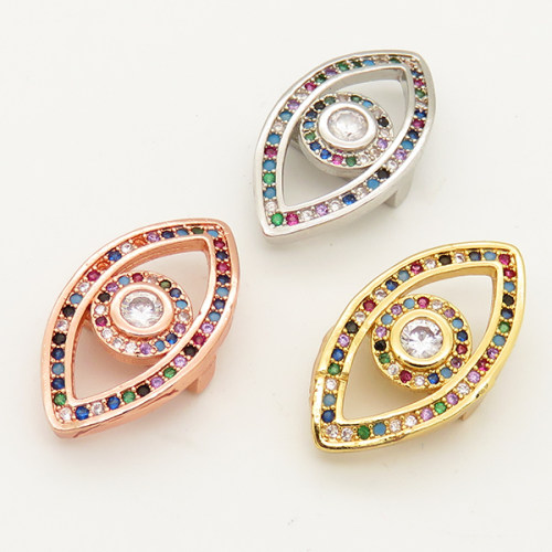 Brass Micro Pave Cubic Zirconia Slide Charms,Devil's Eye,Random mixed color,24x13mm,Hole:2x10mm,about 3 g/pc,5 pcs/package,XFB00127aakl-L002