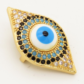 Brass Micro Pave Cubic Zirconia Turquoise Enamel Slide Charms,Devil's Eye,Random mixed color,24x14mm,Hole:2x10mm,about 2 g/pc,5 pcs/package,XFB00137ablb-L002
