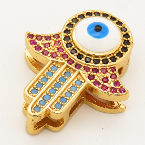 Brass Micro Pave Cubic Zirconia Turquoise Enamel Slide Charms,Devil's Eye,Palm,Random mixed color,18x22mm,Hole:2x10mm,about 3 g/pc,5 pcs/package,XFB00147ablb-L002