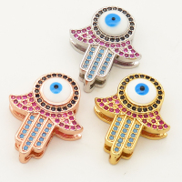 Brass Micro Pave Cubic Zirconia Turquoise Enamel Slide Charms,Devil's Eye,Palm,Random mixed color,18x22mm,Hole:2x10mm,about 3 g/pc,5 pcs/package,XFB00147ablb-L002