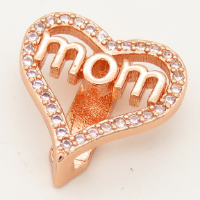 Brass Micro Pave Cubic Zirconia Slide Charms,Heart,Mom,Random mixed color,15x15mm,Hole:2x10mm,about 2 g/pc,5 pcs/package,XFB00162aajl-L002