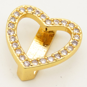 Brass Micro Pave Cubic Zirconia Slide Charms,Heart,Random mixed color,15x15mm,Hole:2x10mm,about 2 g/pc,5 pcs/package,XFB00167avja-L002