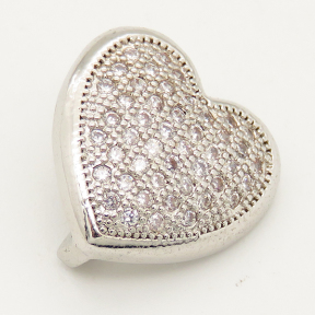 Brass Micro Pave Cubic Zirconia Slide Charms,Heart,Random mixed color,15x15mm,Hole:2x10mm,about 2 g/pc,5 pcs/package,XFB00172baka-L002