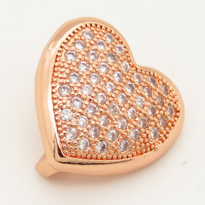 Brass Micro Pave Cubic Zirconia Slide Charms,Heart,Random mixed color,15x15mm,Hole:2x10mm,about 2 g/pc,5 pcs/package,XFB00172baka-L002