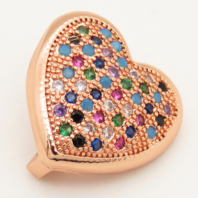 Brass Micro Pave Cubic Zirconia Slide Charms,Heart,Random mixed color,15x15mm,Hole:2x10mm,about 2 g/pc,5 pcs/package,XFB00182aakl-L002