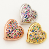 Brass Micro Pave Cubic Zirconia Slide Charms,Heart,Random mixed color,15x15mm,Hole:2x10mm,about 2 g/pc,5 pcs/package,XFB00182aakl-L002