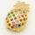 Brass Micro Pave Cubic Zirconia Slide Charms,Pineapple,Golden,14x23mm,Hole:2x10mm,about 3 g/pc,5 pcs/package,XFB00185aakl-L002