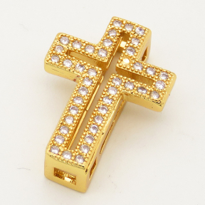 Brass Micro Pave Cubic Zirconia Slide Charms,Cross,Random mixed color,14x19mm,Hole:2x10mm,about 2 g/pc,5 pcs/package,XFB00192baka-L002