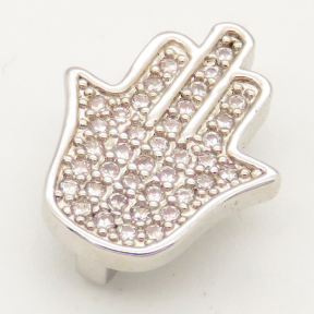 Brass Micro Pave Cubic Zirconia Slide Charms,Palm,Random mixed color,12x15mm,Hole:2x10mm,about 1 g/pc,5 pcs/package,XFB00197vbll-L002