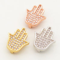 Brass Micro Pave Cubic Zirconia Slide Charms,Palm,Random mixed color,12x15mm,Hole:2x10mm,about 1 g/pc,5 pcs/package,XFB00197vbll-L002