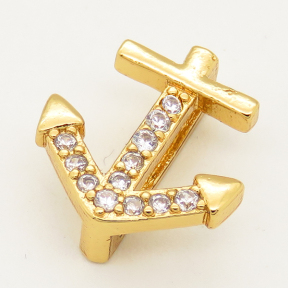 Brass Micro Pave Cubic Zirconia Slide Charms,Anchor,Random mixed color,13x14mm,Hole:2x10mm,about 1 g/pc,5 pcs/package,XFB00202avja-L002