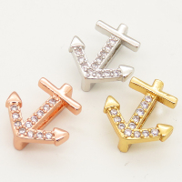 Brass Micro Pave Cubic Zirconia Slide Charms,Anchor,Random mixed color,13x14mm,Hole:2x10mm,about 1 g/pc,5 pcs/package,XFB00202avja-L002