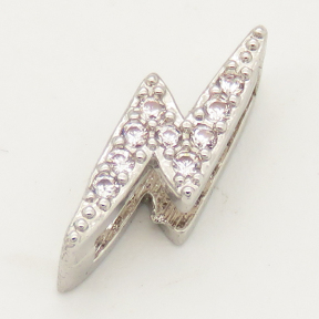 Brass Micro Pave Cubic Zirconia Slide Charms,Lightning,Random mixed color,5x14mm,Hole:2x10mm,about 1 g/pc,5 pcs/package,XFB00206avja-L002