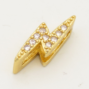 Brass Micro Pave Cubic Zirconia Slide Charms,Lightning,Random mixed color,5x14mm,Hole:2x10mm,about 1 g/pc,5 pcs/package,XFB00206avja-L002