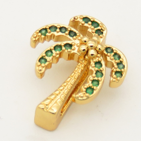 Brass Micro Pave Cubic Zirconia Slide Charms,Coconut tree,Random mixed color,13x15mm,Hole:2x10mm,about 2 g/pc,5 pcs/package,XFB00215avja-L002