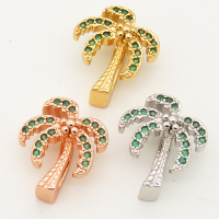 Brass Micro Pave Cubic Zirconia Slide Charms,Coconut tree,Random mixed color,13x15mm,Hole:2x10mm,about 2 g/pc,5 pcs/package,XFB00215avja-L002
