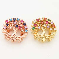 Brass Micro Pave Cubic Zirconia Slide Charms,Tree,Random mixed color,20mm,Hole:2x10mm,about 4 g/pc,5 pcs/package,XFB00219baka-L002