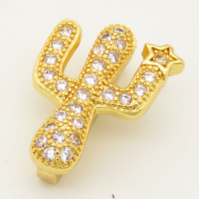 Brass Micro Pave Cubic Zirconia Slide Charms,Cactus,Random mixed color,10x14mm,Hole:2x10mm,about 1 g/pc,5 pcs/package,XFB00224aajl-L002