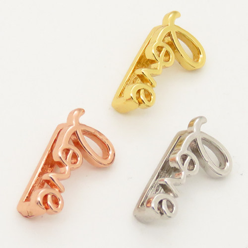 Brass Slide Charms,Love,Random mixed color,14x8mm,Hole:2x10mm,about 1 g/pc,5 pcs/package,XFB00234vail-L002