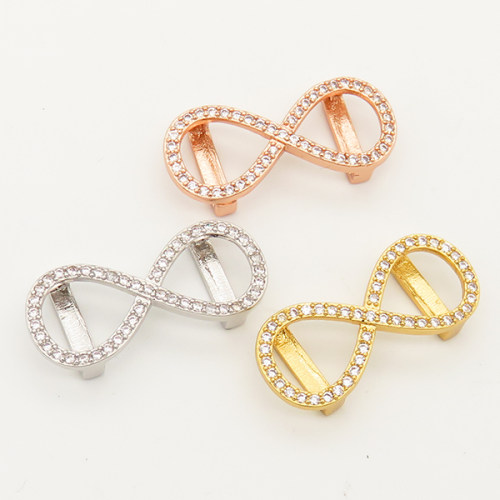 Brass Micro Pave Cubic Zirconia Slide Charms,Infinity,Random mixed color,28x12mm,Hole:2x10mm,about 2 g/pc,5 pcs/package,XFB00244avja-L002