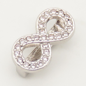 Brass Micro Pave Cubic Zirconia Slide Charms,Infinity,Random mixed color,14x8mm,Hole:2x10mm,about 1 g/pc,5 pcs/package,XFB00249vail-L002