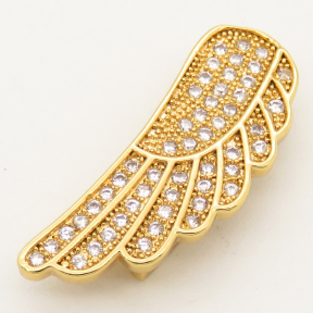 Brass Micro Pave Cubic Zirconia Slide Charms,Wings,Random mixed color,23x12mm,Hole:2x10mm,about 2 g/pc,5 pcs/package,XFB00254baka-L002