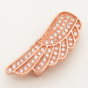 Brass Micro Pave Cubic Zirconia Slide Charms,Wings,Random mixed color,23x12mm,Hole:2x10mm,about 2 g/pc,5 pcs/package,XFB00254baka-L002