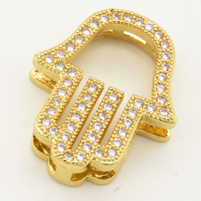 Brass Micro Pave Cubic Zirconia Slide Charms,Palm,Random mixed color,17x20mm,Hole:2x10mm,about 2 g/pc,5 pcs/package,XFB00259aajl-L002