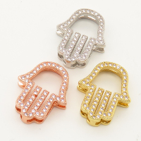 Brass Micro Pave Cubic Zirconia Slide Charms,Palm,Random mixed color,17x20mm,Hole:2x10mm,about 2 g/pc,5 pcs/package,XFB00259aajl-L002