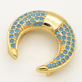 Brass Turquoise Slide Charms,Horn,Random mixed color,19x18mm,Hole:2x10mm,about 2 g/pc,5 pcs/package,XFB00279ablb-L002