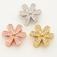Brass Micro Pave Cubic Zirconia Slide Charms,Flower,Random mixed color,15mm,Hole:2x10mm,about 2 g/pc,5 pcs/package,XFB00284avja-L002