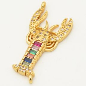 Brass Micro Pave Cubic Zirconia Links Connectors,Lobster,Random mixed color,27x15mm,Hole:2mm,about 2.5 g/pc,5 pcs/package,XFCO00001ablb-L002