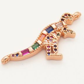 Brass Micro Pave Cubic Zirconia Links Connectors,Dinosaur,Random mixed color,15x25mm,Hole:2mm,about 1.5 g/pc,5 pcs/package,XFCO00016ablb-L002