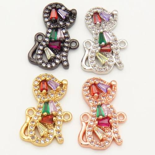 Brass Micro Pave Cubic Zirconia Links Connectors,Dog,Random mixed color,19x11mm,Hole:2mm,about 1.5 g/pc,5 pcs/package,XFCO00025ablb-L002