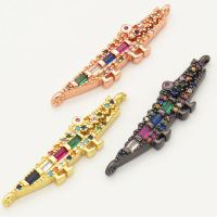 Brass Micro Pave Cubic Zirconia Links Connectors,Crocodile,Random mixed color,8x26mm,Hole:2mm,about 1.5 g/pc,5 pcs/package,XFCO00030ablb-L002