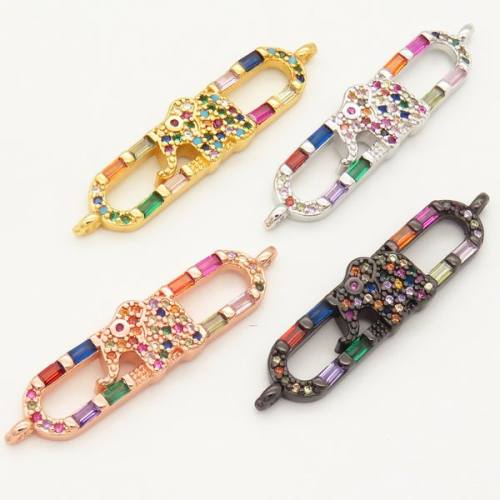 Brass Micro Pave Cubic Zirconia Links Connectors,Elephant,Random mixed color,30x8mm,Hole:2mm,about 2 g/pc,5 pcs/package,XFCO00034ablb-L002