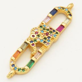 Brass Micro Pave Cubic Zirconia Links Connectors,Elephant,Random mixed color,30x8mm,Hole:2mm,about 2 g/pc,5 pcs/package,XFCO00034ablb-L002