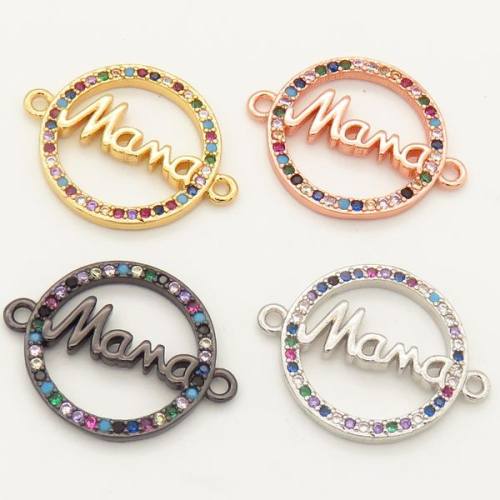 Brass Micro Pave Cubic Zirconia Links Connectors,Mama,Random mixed color,D:16mm,Hole:2mm,about 1 g/pc,5 pcs/package,XFCO00044aajl-L002