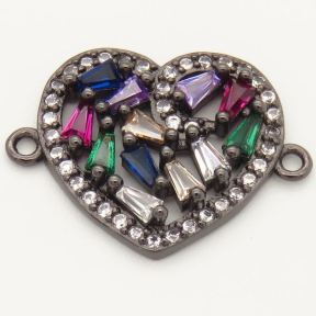 Brass Micro Pave Cubic Zirconia Links Connectors,Heart,Random mixed color,15x17mm,Hole:2mm,about 1.5 g/pc,5 pcs/package,XFCO00059ablb-L002