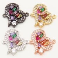 Brass Micro Pave Cubic Zirconia Links Connectors,Heart,Random mixed color,W:16mm,Hole:2mm,about 1.5 g/pc,5 pcs/package,XFCO00064aakl-L002