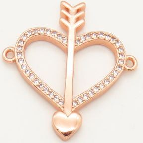 Brass Micro Pave Cubic Zirconia Links Connectors,Arrow,Heart,Random mixed color,26x22mm,Hole:2mm,about 2 g/pc,5 pcs/package,XFCO00084baka-L002