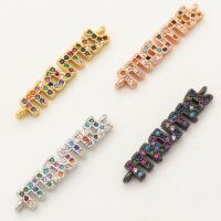 Brass Micro Pave Cubic Zirconia Links Connectors,Mama,Random mixed color,5x23mm,Hole:2mm,about 1 g/pc,5 pcs/package,XFCO00099aajl-L002