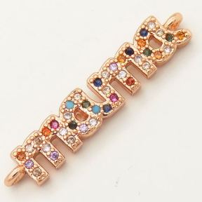 Brass Micro Pave Cubic Zirconia Links Connectors,Mama,Random mixed color,5x23mm,Hole:2mm,about 1 g/pc,5 pcs/package,XFCO00099aajl-L002