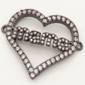 Brass Micro Pave Cubic Zirconia Links Connectors,Heart Mama,Random mixed color,22x24mm,Hole:2mm,about 2.5 g/pc,5 pcs/package,XFCO00104ablb-L002
